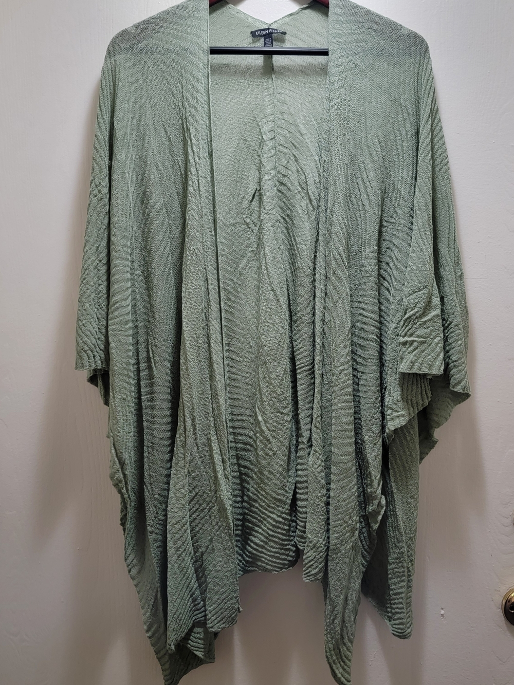 Eileen Fisher Hemp Sage Green Open-Front Draped Cardigan